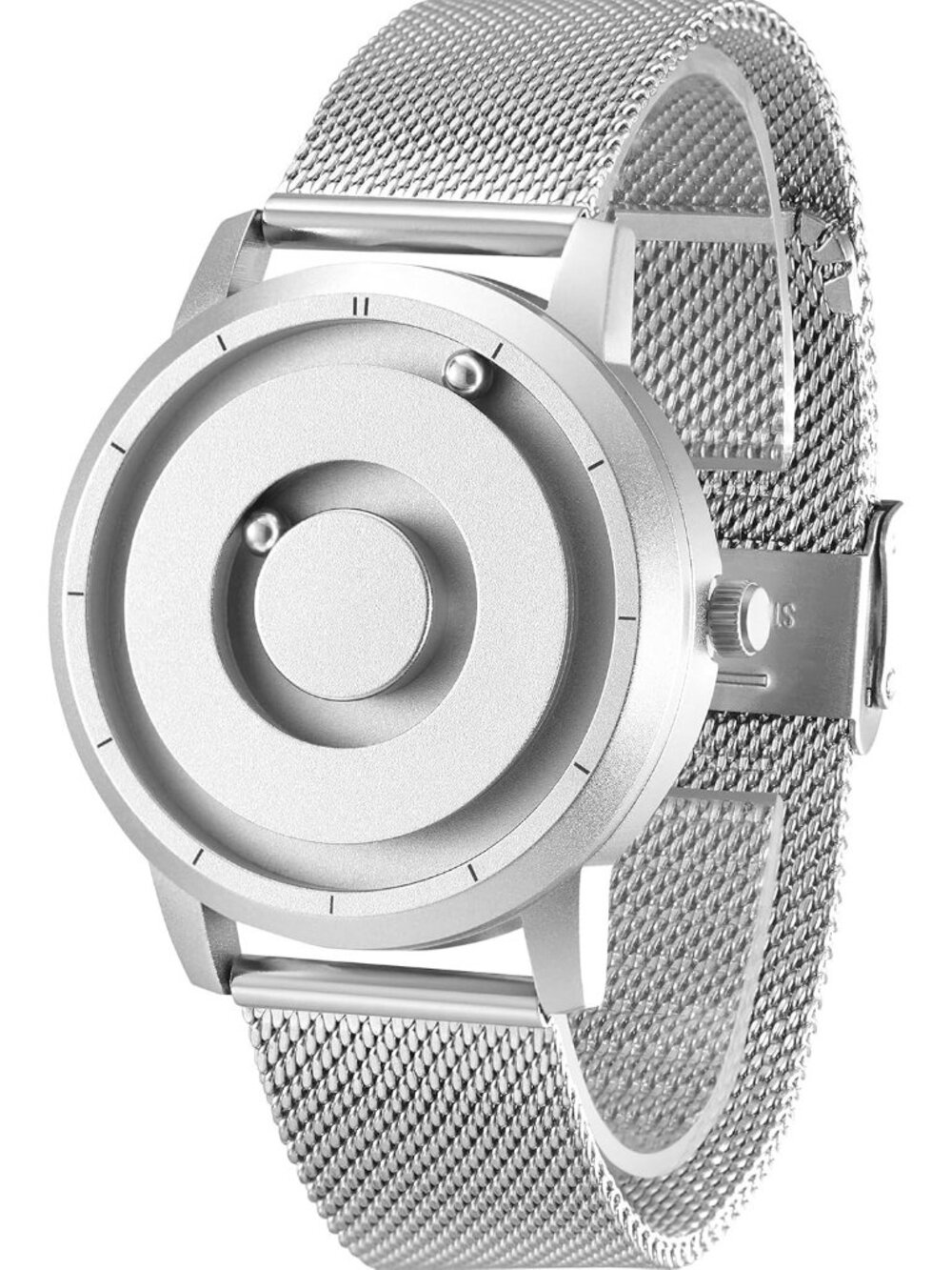 Unisex Sliver Swiss Quartz Movement Magnetic Beads Brass Dial Strap Wrist Watch